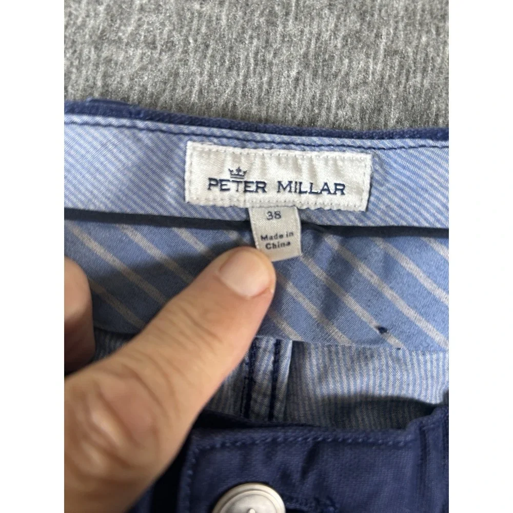 Peter Millar Crown Vintage Canvas Pants Men 38x33 Blue‎ 5-Pocket Stretch MF18B86